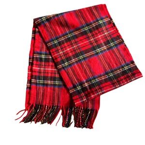 ITALY DESIGN 20% Cashmere and 80% Viscose Red Plaid Long Scarf UNISEX